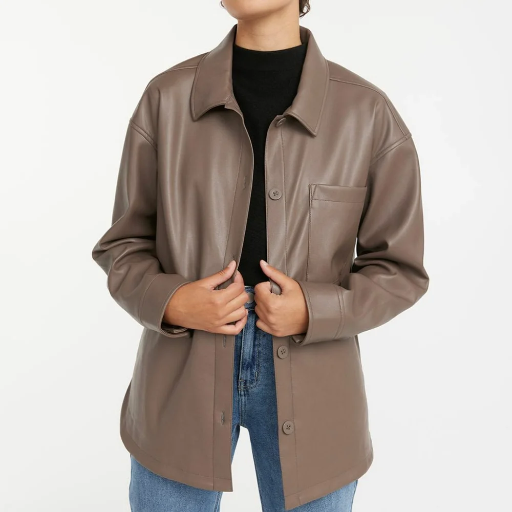 Reitman's Faux Leather Shacket brown iron size large jacket - Picture 1 of 10
